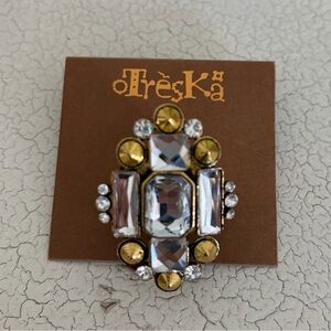 Treska Gold and Crystal Geometric Adjustable Ring